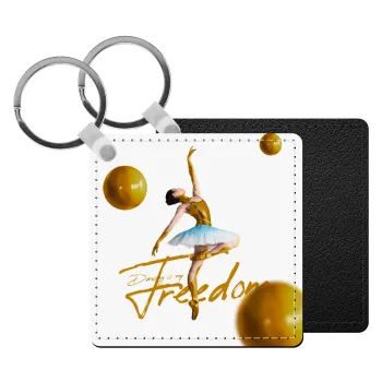 Gold Dancer, Μπρελόκ Δερματίνη, τετράγωνο ΜΑΥΡΟ (5x5cm)