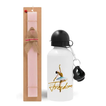 Gold Dancer, Easter Set, metallic aluminum bottle (500ml) & aromatic flat Easter candle (30cm) (PINK)