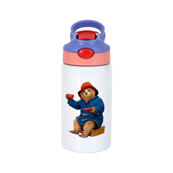 Αρκουδάκι Πάντινγκτον, Children's hot water bottle, stainless steel, with safety straw, pink/purple (350ml)