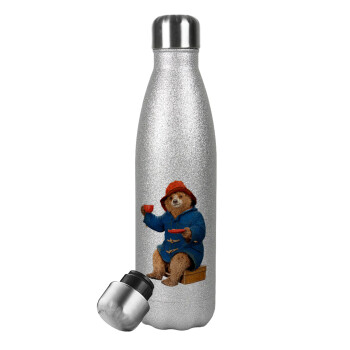 Αρκουδάκι Πάντινγκτον, Metallic Glitter Silver Thermos Flask (Stainless steel), double-walled, 500ml