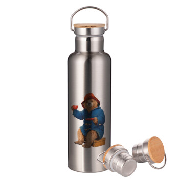 Αρκουδάκι Πάντινγκτον, Stainless steel Silver with wooden lid (bamboo), double wall, 750ml