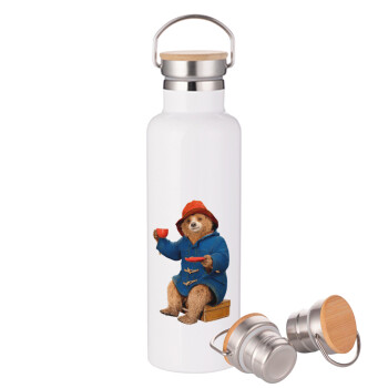 Αρκουδάκι Πάντινγκτον, Stainless steel White with wooden lid (bamboo), double wall, 750ml