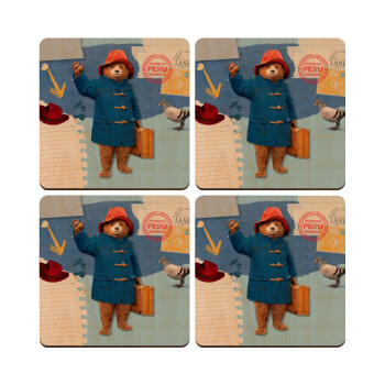 Αρκουδάκι Πάντινγκτον, ΣΕΤ x4 Σουβέρ ξύλινα τετράγωνα plywood (9cm)