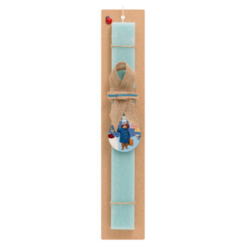 Αρκουδάκι Πάντινγκτον, Easter Set, wooden keychain & aromatic flat Easter candle (30cm) (TURQUOISE)