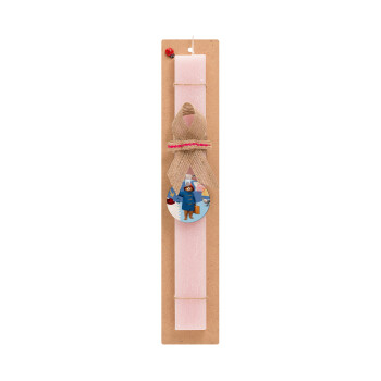 Αρκουδάκι Πάντινγκτον, Easter Set, wooden keychain & scented flat Easter candle (30cm) (PINK)