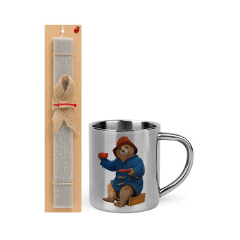 Αρκουδάκι Πάντινγκτον, Easter Set, metallic thermal cup (300ml) & Easter aromatic flat candle (30cm) (GRAY)