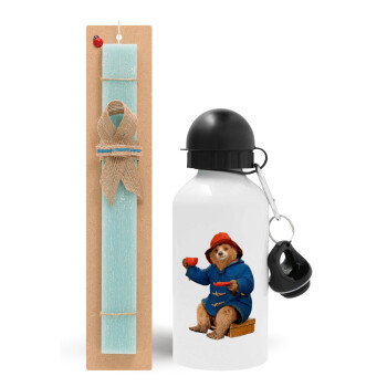 Αρκουδάκι Πάντινγκτον, Easter Set, metallic aluminum water bottle (500ml) & scented flat candle (30cm) (TURQUOISE)