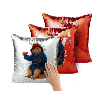 Αρκουδάκι Πάντινγκτον, Μαξιλάρι καναπέ Μαγικό Κόκκινο με πούλιες 40x40cm περιέχεται το γέμισμα