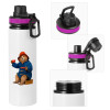 Metallic water bottle with safety lid, 850ml aluminum