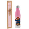 Easter Set, Metallic pink/white (Stainless steel) thermos, double-walled, 500ml & aromatic flat Easter candle (30cm) (PINK)