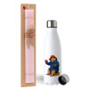 Easter Set, metallic stainless steel water bottle (750ml) & scented flat Easter candle (30cm) (PINK)