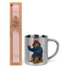 Easter Set, metallic thermal cup (300ml) & aromatic flat Easter candle (30cm) (PINK)