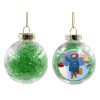 Transparent Christmas tree ball ornament with green filling 8cm
