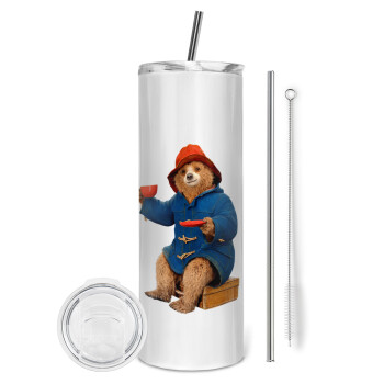 Αρκουδάκι Πάντινγκτον, Tumbler ποτήρι θερμό από ανοξείδωτο ατσάλι 600ml, με μεταλλικό καλαμάκι & βούρτσα καθαρισμού