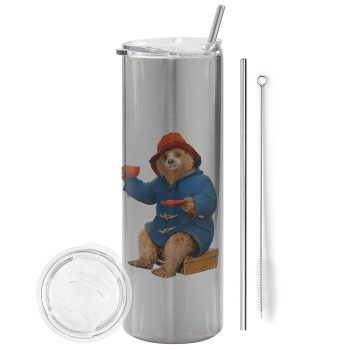 Αρκουδάκι Πάντινγκτον, Tumbler stainless steel Silver 600ml, with metal straw & cleaning brush