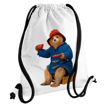 Αρκουδάκι Πάντινγκτον, Backpack pouch GYMBAG white, with pocket (40x48cm) & thick cords