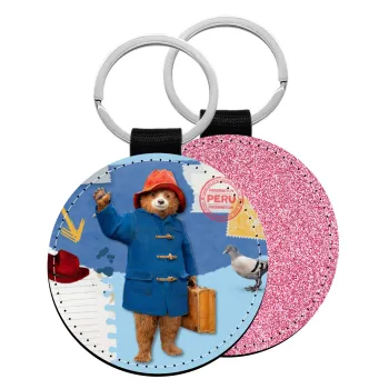 Αρκουδάκι Πάντινγκτον, Μπρελόκ Δερματίνη, στρογγυλό ΡΟΖ (5cm)