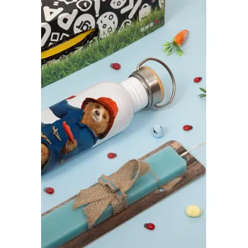 Αρκουδάκι Πάντινγκτον, Πασχαλινή Λαμπάδα με παγούρι μεταλλικό (620ml, stainless steel) & κερί αρωματικό πλακέ (30cm) (ΤΙΡΚΟΥΑΖ)