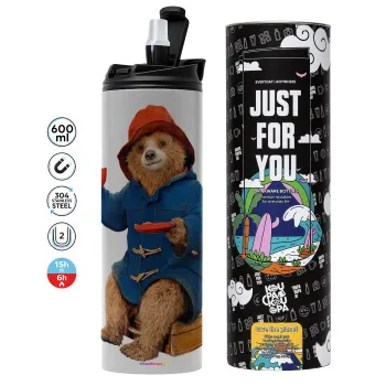 Αρκουδάκι Πάντινγκτον, Tumbler ποτήρι θερμό ΓΚΡΙ από ανοξείδωτο ατσάλι 600ml