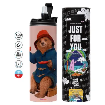 Αρκουδάκι Πάντινγκτον, Tumbler ποτήρι θερμό ΡΟΖ από ανοξείδωτο ατσάλι 600ml