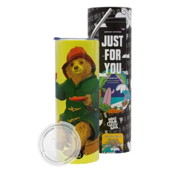 Αρκουδάκι Πάντινγκτον, Neon Yellow Travel Tumbler θερμό, μεταλλικό καλαμάκι(Ανωξείδωτο 304 Food grade, BPA free, 600ml)