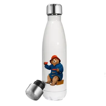 Αρκουδάκι Πάντινγκτον, Μεταλλικό παγούρι θερμός Λευκό (Stainless steel), διπλού τοιχώματος, 500ml