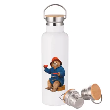 Αρκουδάκι Πάντινγκτον, Stainless steel White with wooden lid (bamboo), double wall, 750ml
