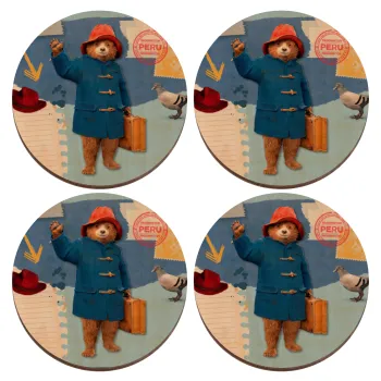 Αρκουδάκι Πάντινγκτον, ΣΕΤ x4 Σουβέρ ξύλινα στρογγυλά plywood (9cm)