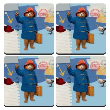 Αρκουδάκι Πάντινγκτον, ΣΕΤ 4 Σουβέρ ξύλινα τετράγωνα (9cm)