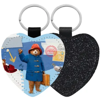 Αρκουδάκι Πάντινγκτον, Μπρελόκ PU δερμάτινο glitter καρδιά ΜΑΥΡΟ