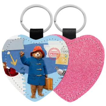 Αρκουδάκι Πάντινγκτον, Μπρελόκ PU δερμάτινο glitter καρδιά ΡΟΖ