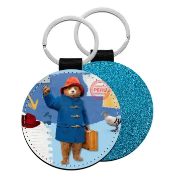 Αρκουδάκι Πάντινγκτον, Μπρελόκ Δερματίνη, στρογγυλό ΜΠΛΕ (5cm)