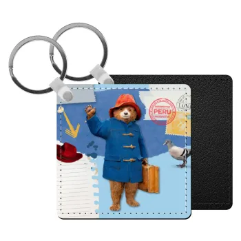 Αρκουδάκι Πάντινγκτον, Μπρελόκ Δερματίνη, τετράγωνο ΜΑΥΡΟ (5x5cm)