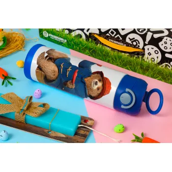 Αρκουδάκι Πάντινγκτον, Πασχαλινή Λαμπάδα με Παιδικό παγούρι θερμό, ανοξείδωτο, με καλαμάκι ασφαλείας, ΜΠΛΕ (500ml)