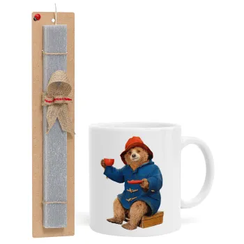 Αρκουδάκι Πάντινγκτον, Πασχαλινή Λαμπάδα με Κούπα κεραμική (330ml) & κερί αρωματικό πλακέ (30cm) (ΓΚΡΙ)