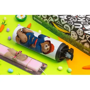 Αρκουδάκι Πάντινγκτον, Πασχαλινή Λαμπάδα με Travel Tumbler θερμό με διπλό καπάκι (600ml, BPA free) & κερί αρωματικό πλακέ (30cm) (ΡΟΖ)