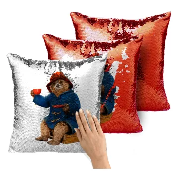 Αρκουδάκι Πάντινγκτον, Μαξιλάρι καναπέ Μαγικό Κόκκινο με πούλιες 40x40cm περιέχεται το γέμισμα