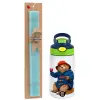 Easter Set, Children's thermal stainless steel bottle with safety straw, green/blue (350ml) & aromatic flat Easter candle (30cm) (TURQUOISE)