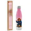 Easter Set, Metallic pink/white (Stainless steel) thermos, double-walled, 500ml & aromatic flat Easter candle (30cm) (PINK)