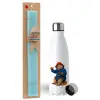 Easter Set, metallic stainless steel water bottle (750ml) & aromatic flat Easter candle (30cm) (TURQUOISE)