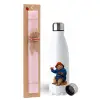 Easter Set, metallic stainless steel water bottle (750ml) & scented flat Easter candle (30cm) (PINK)