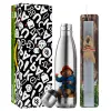 Easter Set, metallic stainless thermos flask (500ml) & scented flat Easter candle (30cm) (GRAY)