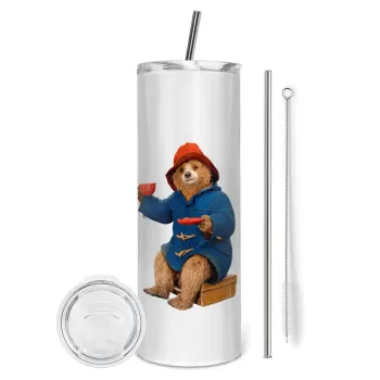 Αρκουδάκι Πάντινγκτον, Tumbler ποτήρι θερμό από ανοξείδωτο ατσάλι 600ml, με μεταλλικό καλαμάκι & βούρτσα καθαρισμού