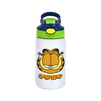 Garfield, Παιδικό παγούρι θερμό, ανοξείδωτο, με καλαμάκι ασφαλείας, πράσινο/μπλε (350ml)