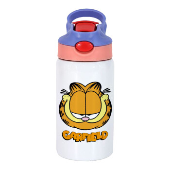 Garfield, Children's hot water bottle, stainless steel, with safety straw, pink/purple (350ml)