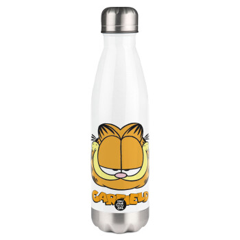 Garfield, Μεταλλικό παγούρι θερμός Λευκό (Stainless steel), διπλού τοιχώματος, 500ml