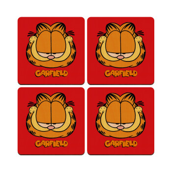Garfield, ΣΕΤ x4 Σουβέρ ξύλινα τετράγωνα plywood (9cm)