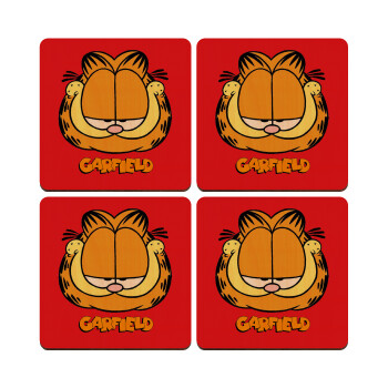 Garfield, ΣΕΤ x4 Σουβέρ ξύλινα τετράγωνα plywood (9cm)