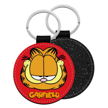 Garfield, Μπρελόκ Δερματίνη, στρογγυλό ΜΑΥΡΟ (5cm)