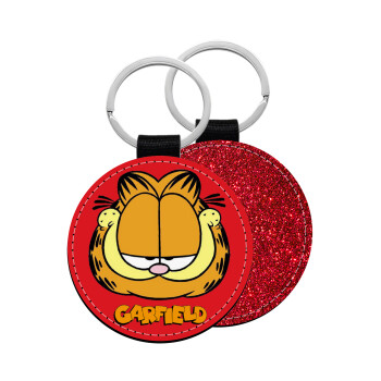 Garfield, Μπρελόκ Δερματίνη, στρογγυλό ΚΟΚΚΙΝΟ (5cm)